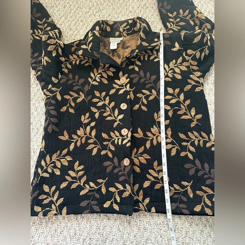 Coldwater Elegant Black Jacket Black with Gold Leaf Pattern size Petite Medium - Picture 8 of 9